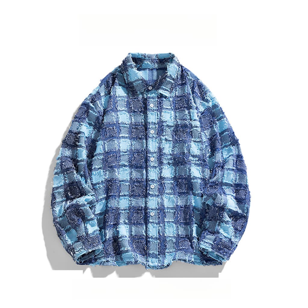 WASSUP PANDA Tassel Xadrez Camisa de Manga Comprida Masculina Estilo Outono Street Wear High-End Solto Casal Camisa Jaqu