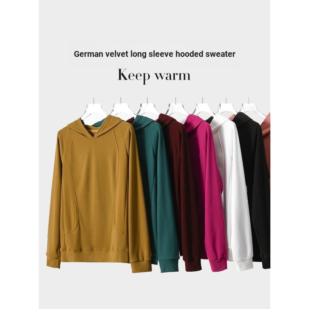 Moletom com capuz de lã alemã feminino 2023 outono inverno novo estilo forro de lã engrossado camisa de fundo interno de