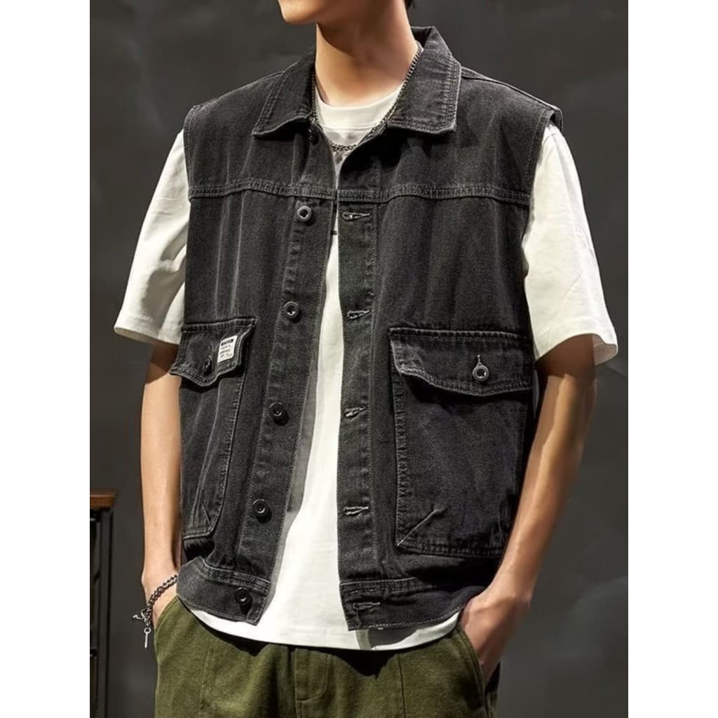 Geral jaqueta jeans colete masculino tamanho grande americano Retro colete sem mangas colete na moda All-Match jaqueta
