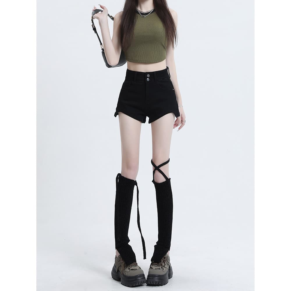 Preto cintura alta Denim Shorts feminino 2026 primavera verão novo estilo meninas quentes mais magro olhar All-Match est