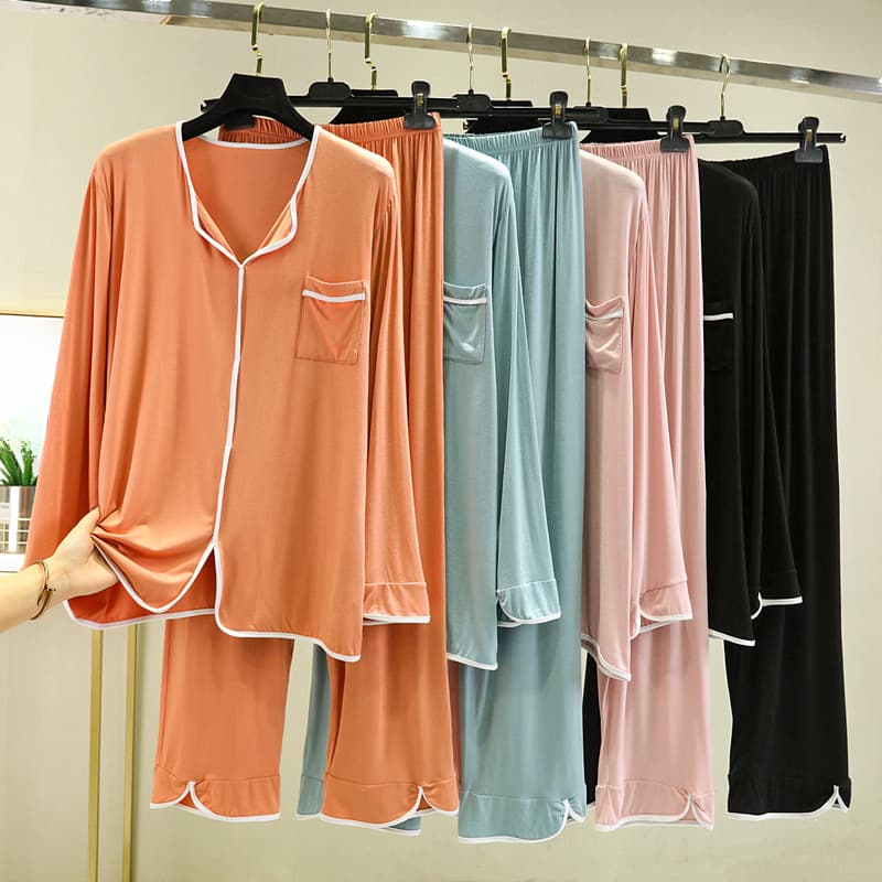 Loungewear feminino primavera verão Modal tamanho grande manga comprida camiseta calças casuais terno fino moda pijamas