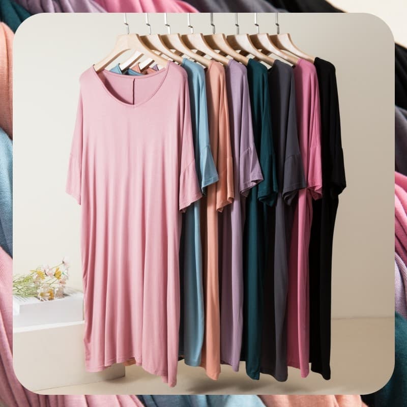 Vestido Modal com decote em V feminino verão fino tamanho grande solto manga curta a linha saia exterior usar camisola d