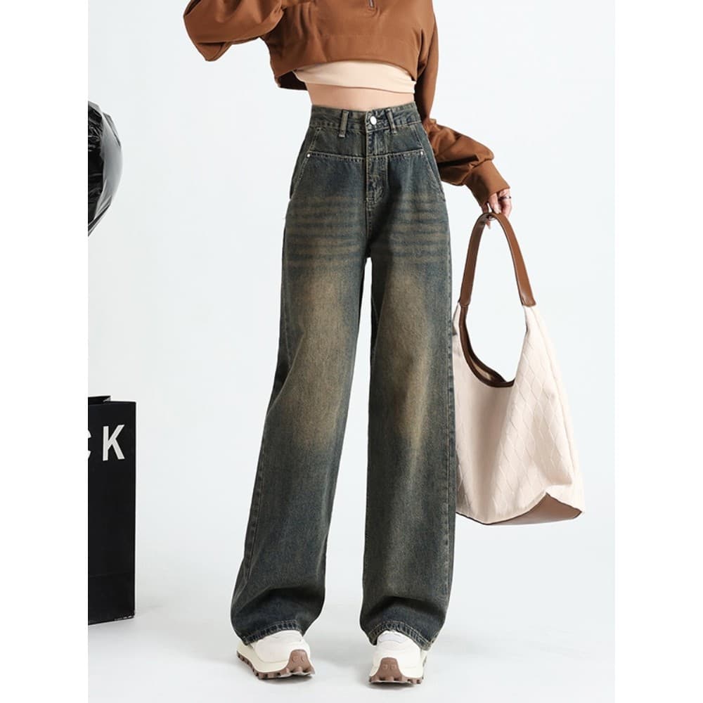 Americano Retro Jeans feminino primavera outono 2026 novo estilo pequeno cintura alta em linha reta mais magro olhar Cas