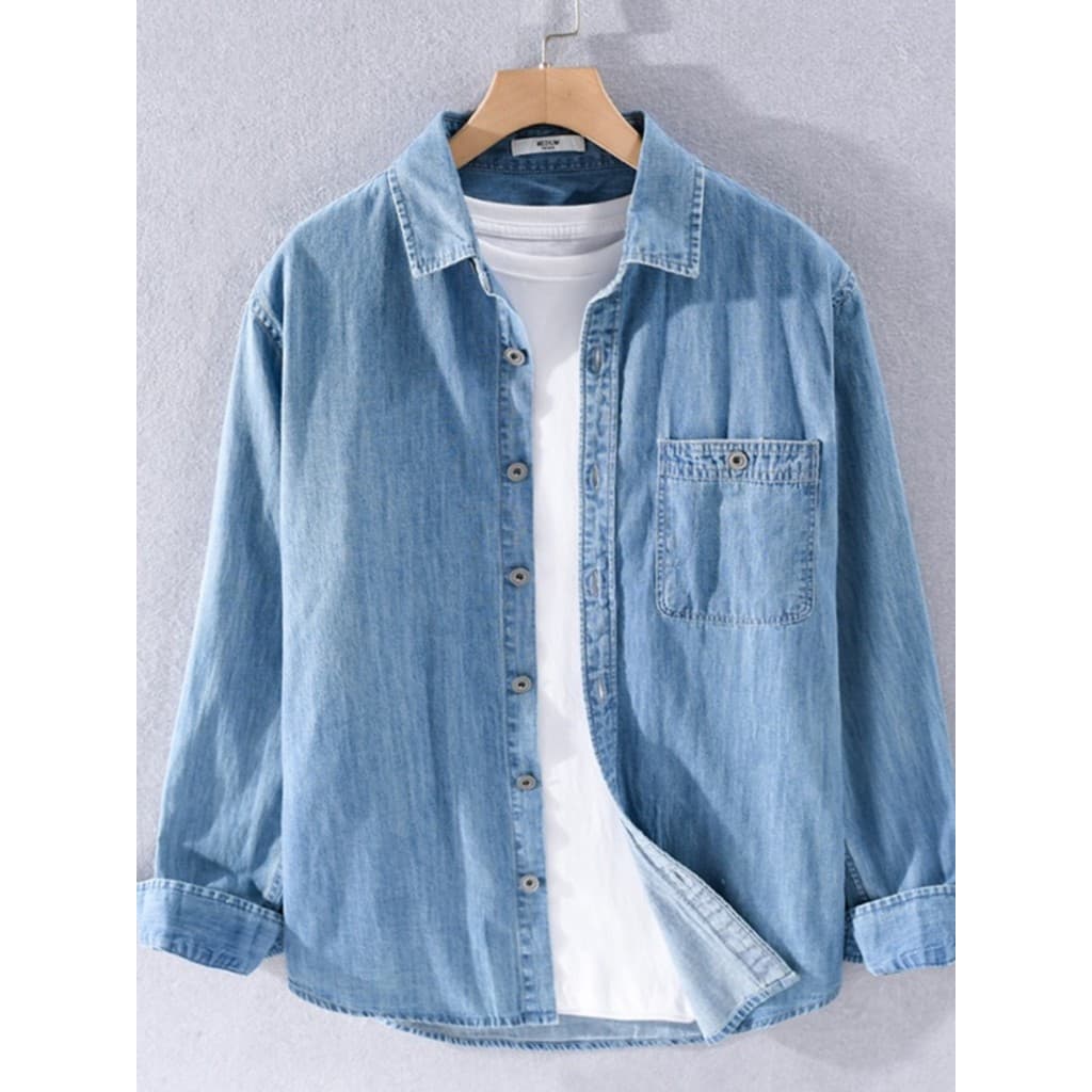 Comércio exterior última ordem primavera fina Retro lavado Denim camisa masculina de manga comprida jaqueta solta Casual