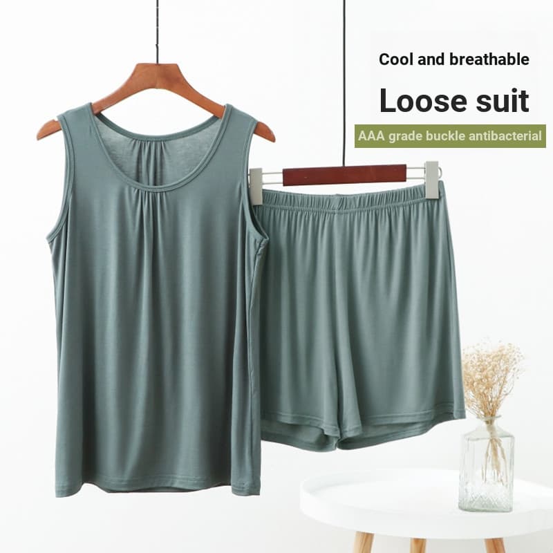Modal senhoras Plus Size terno pijamas calças de pijama colete Shorts Loungewear Casual mãe usar fino terno de duas peça