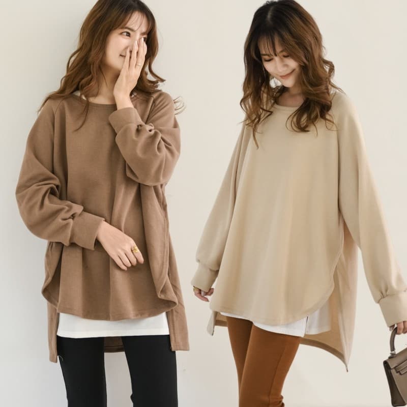 Versão coreana outono inverno malha solta camisola solta Irregular manga comprida camiseta exterior Wear tamanho grande