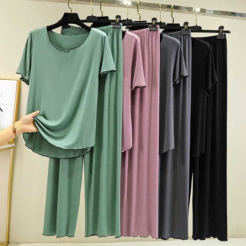 Verão pijamas de manga curta Modal tamanho grande terno de duas peças pode usar fora das senhoras camiseta calças casuai