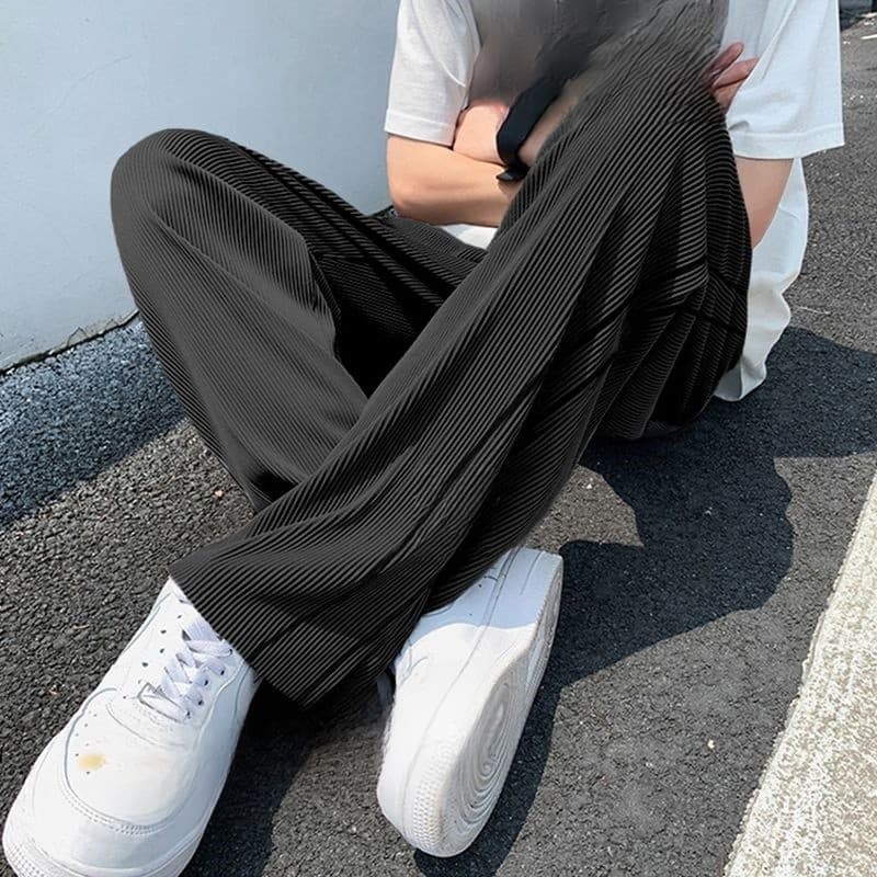 Calças masculinas 2026 novo estilo solto Drape em linha reta calças esportivas casuais estilo fino elástico não magnétic