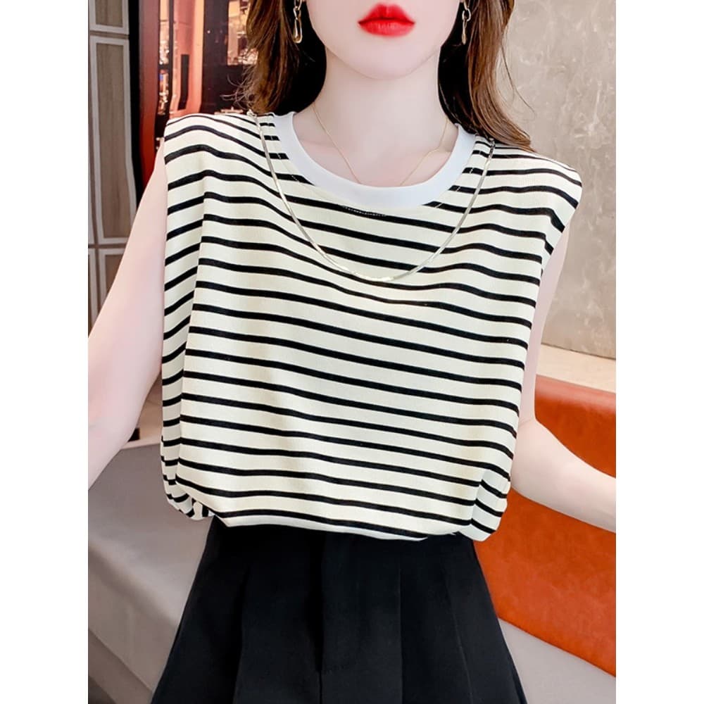 Americano Retro listrado sem mangas camiseta feminina verão 2026 novo estilo Casual colete solto mais magro olhar curto