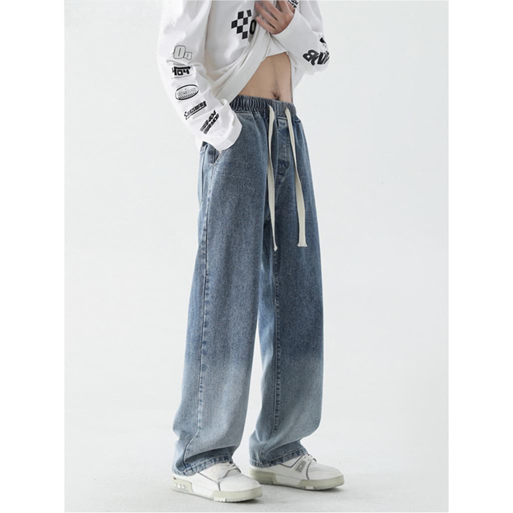 WASSUP PANDA Americano Retro Gradiente Jeans Retos Homens Outono Street Wear Solto Calças Casuais de Perna Larga