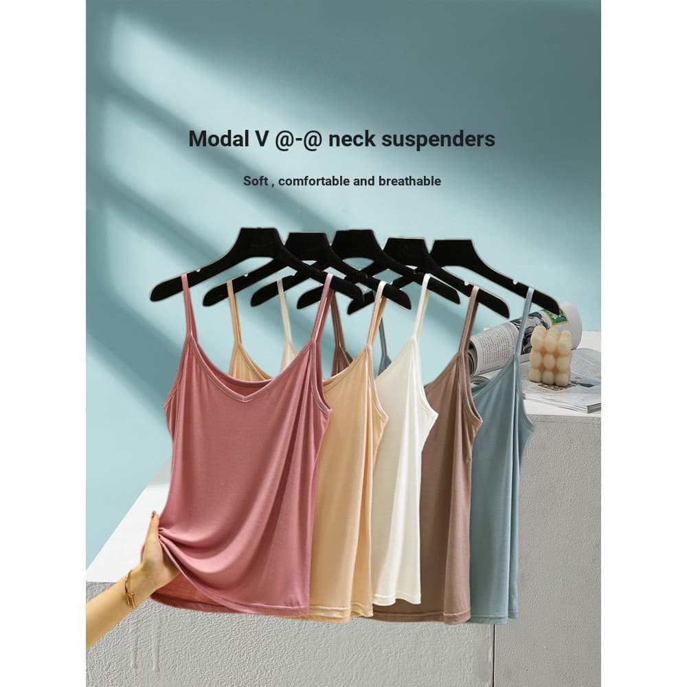 Modal com decote em v camisola senhoras verão solto sem mangas Bottoming estilo fino topo interno tamanho grande olhar m