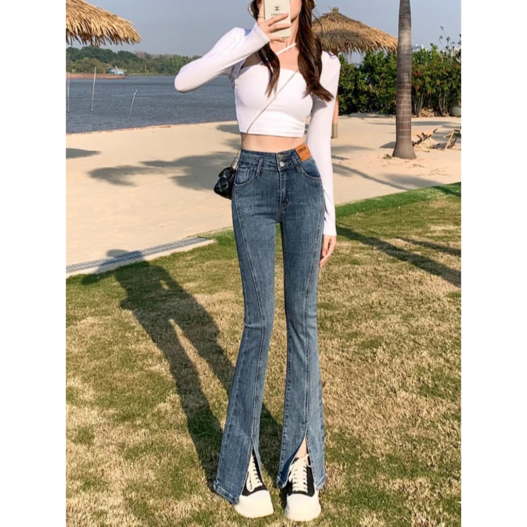 150 homem pequeno Micro-queimado Jeans feminino cintura alta 145cm de altura combinando primavera outono magro-ajuste ca