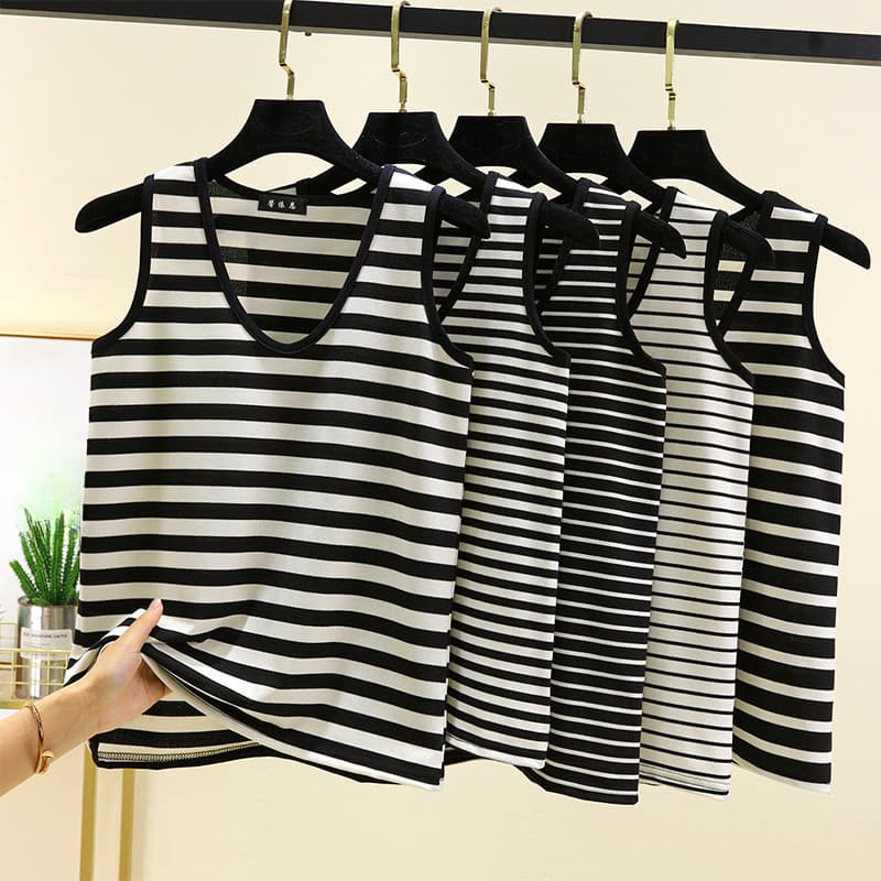 2025 verão novo estilo algodão camisola feminina mais magro olhar interior sem mangas Bottoming simples preto branco lis