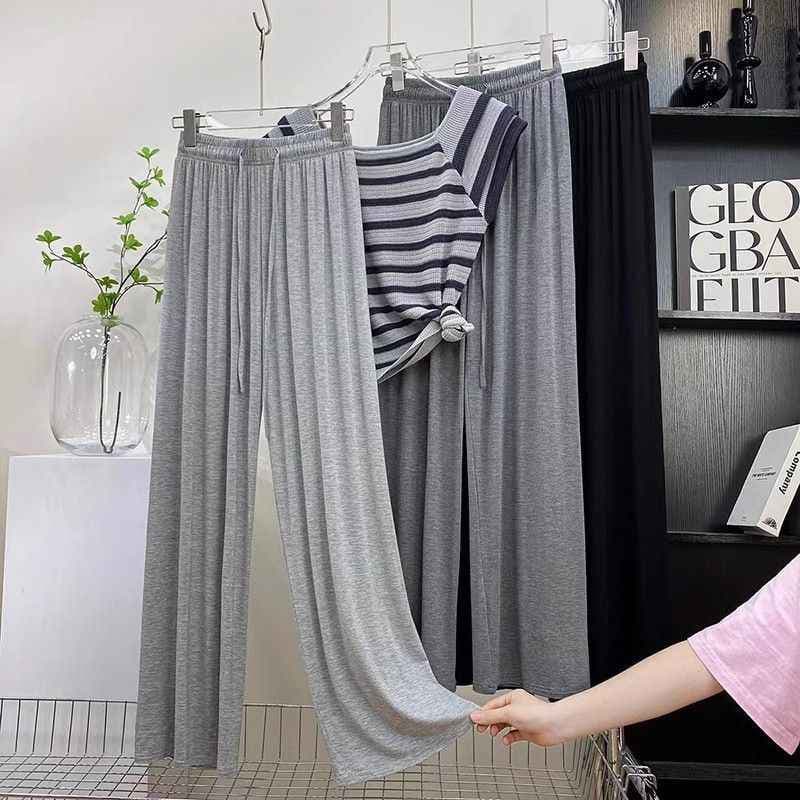Modal calças de perna larga feminina verão fino solto mais magro olhar calças retas cintura alta Drape calças casuais ta