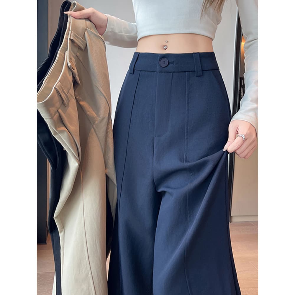 Terno de algodão lavável calças de perna larga feminino 2026 outono novo estilo pequeno cintura alta Drape em linha reta