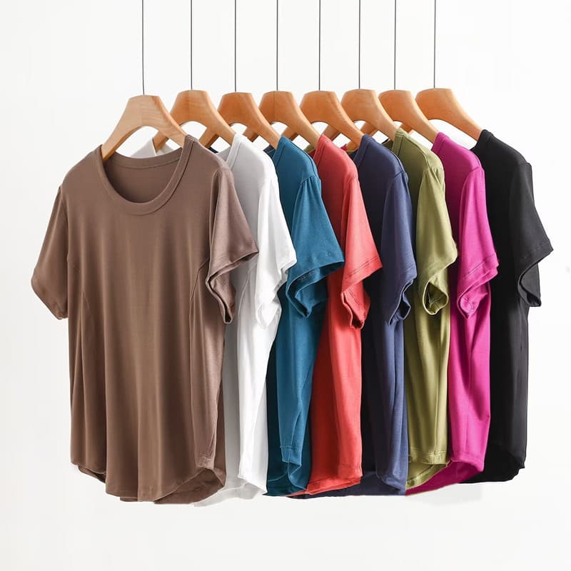 Camiseta de manga curta de algodão puro senhoras novo estilo em torno do pescoço meia manga interior tamanho grande cami