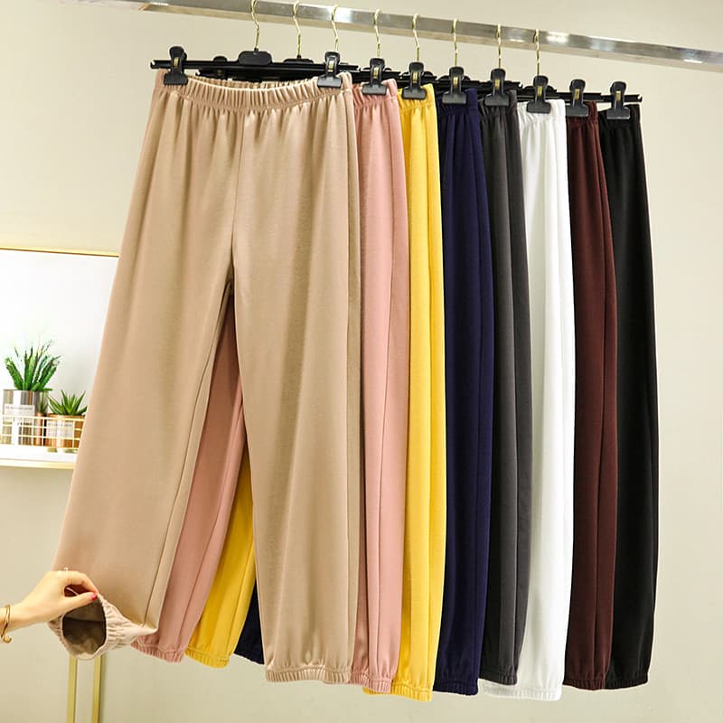 Calças quentes de veludo alemão dupla face para uso externo feminino outono inverno forro de lã engrossado solto Casual