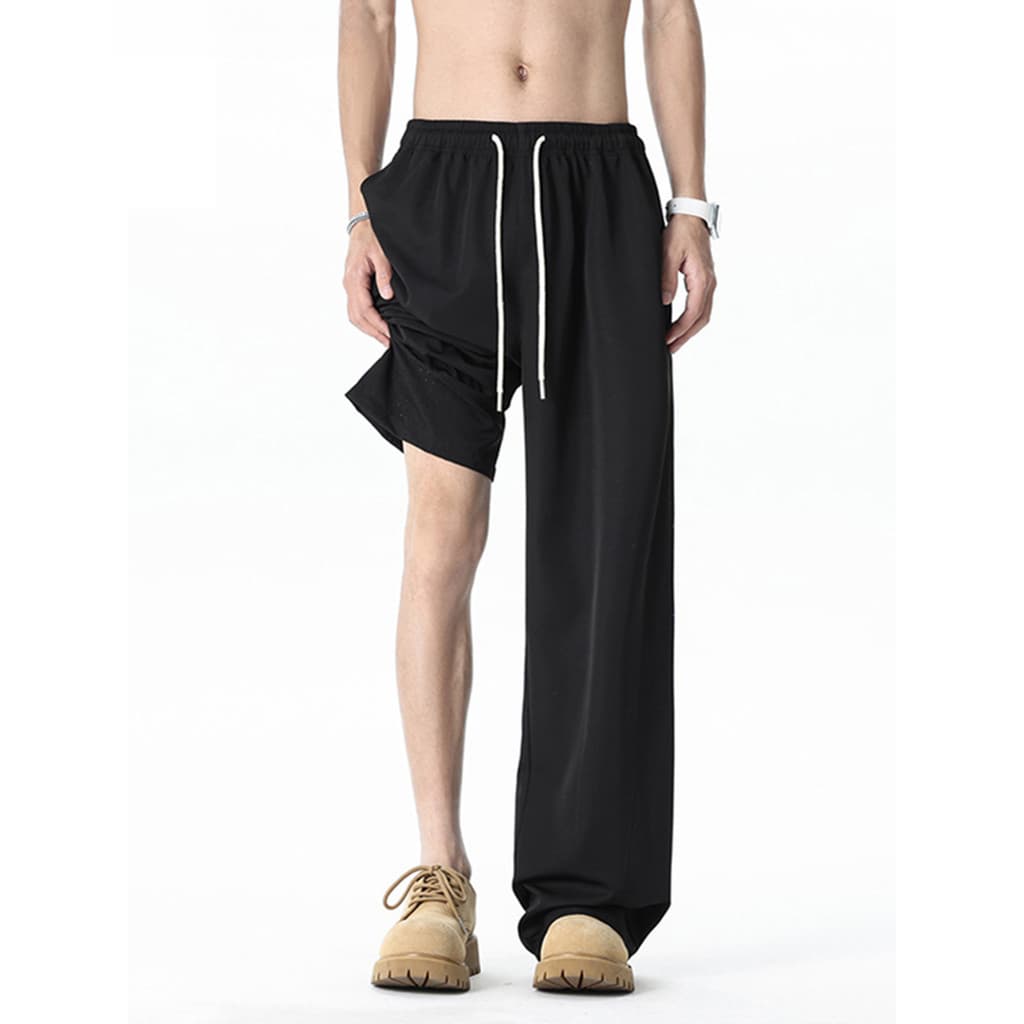 WASSUP PANDA Calças de seda gelada de secagem rápida masculinas verão soltas retas drapeadas calças de ar condicionado c