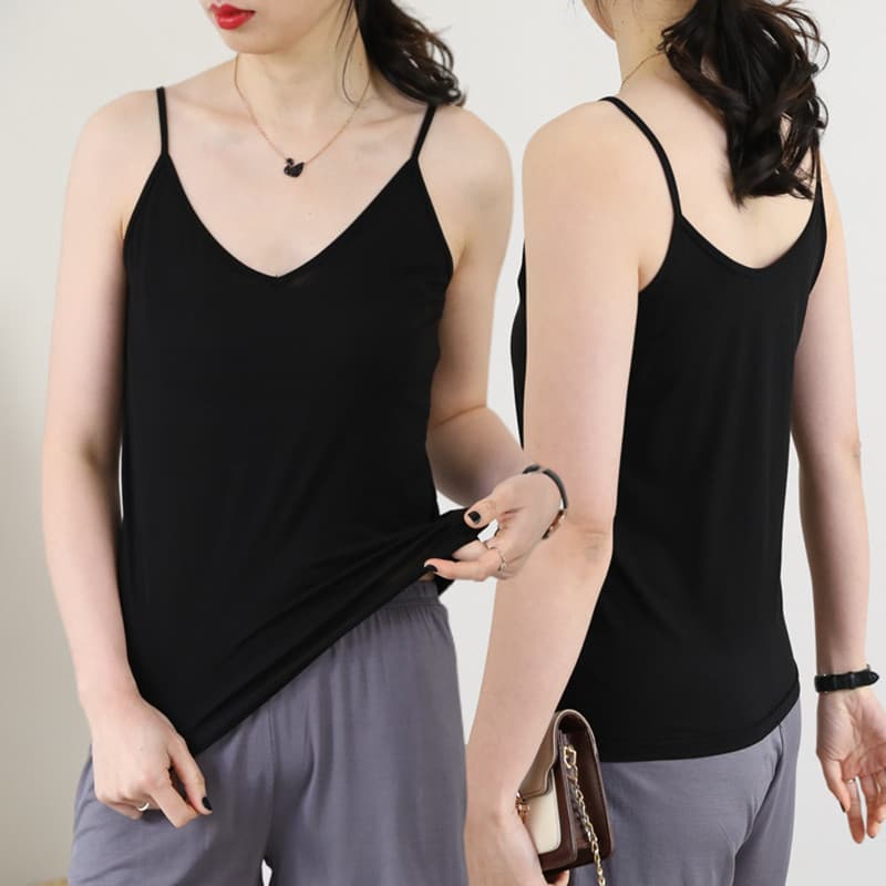 Modal solto curto pequeno estilingue feminino verão fino com decote em v roupa interior estilo ocidental All-Match simpl