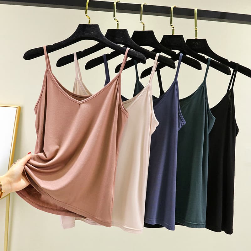 Camisola Modal feminina primavera verão interior exterior usar com decote em V solto All-Match sem mangas Bottoming tama