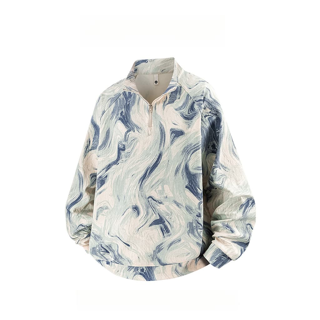 WASSUP PANDA Estilo Nacional Mancha de Tinta Meio Zíper Gola Moletom Masculino Primavera Outono Jaqueta Top Solta