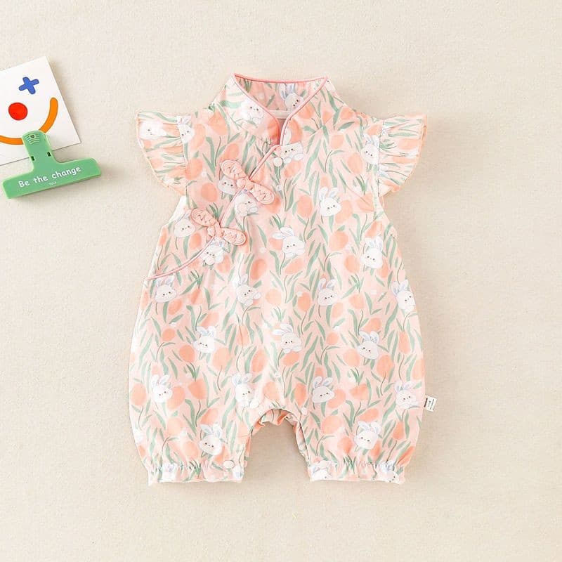 Macacão de bebê verão estilo fino estilo chinês fivela de disco roupas da menina do bebê puro algodão recém-nascido maca