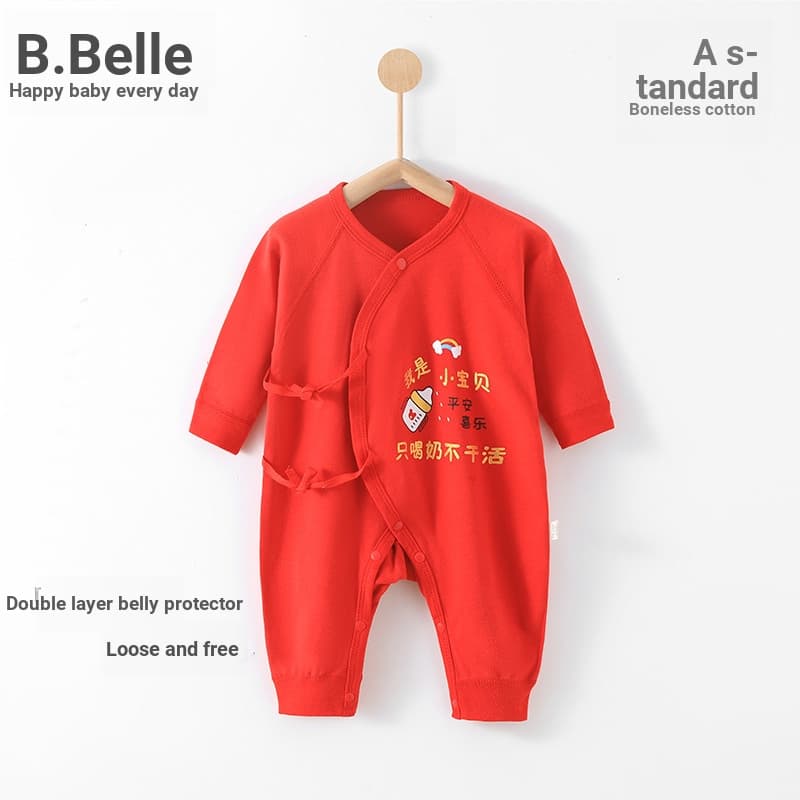 Roupas para bebês recém-nascidos outono inverno lapela parcial macacão de uma peça roupas de ano novo vermelho mês intei