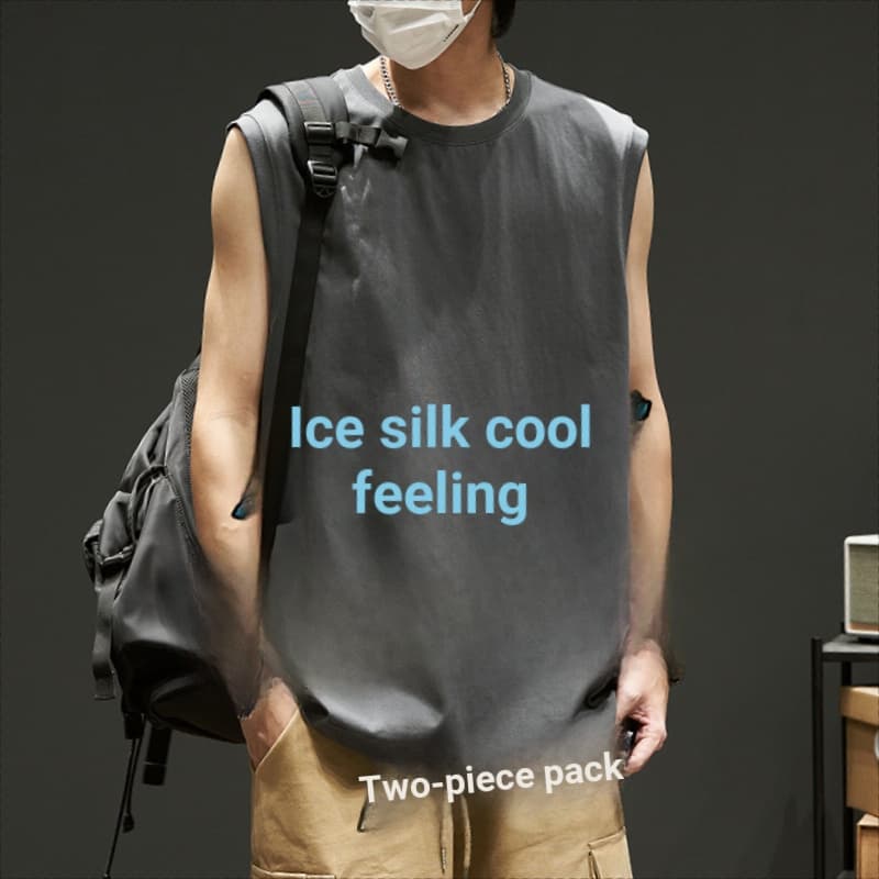 Modal gelo seda verão colete masculino na moda solto em torno do pescoço camiseta estilo Hong Kong sem mangas roupas mag