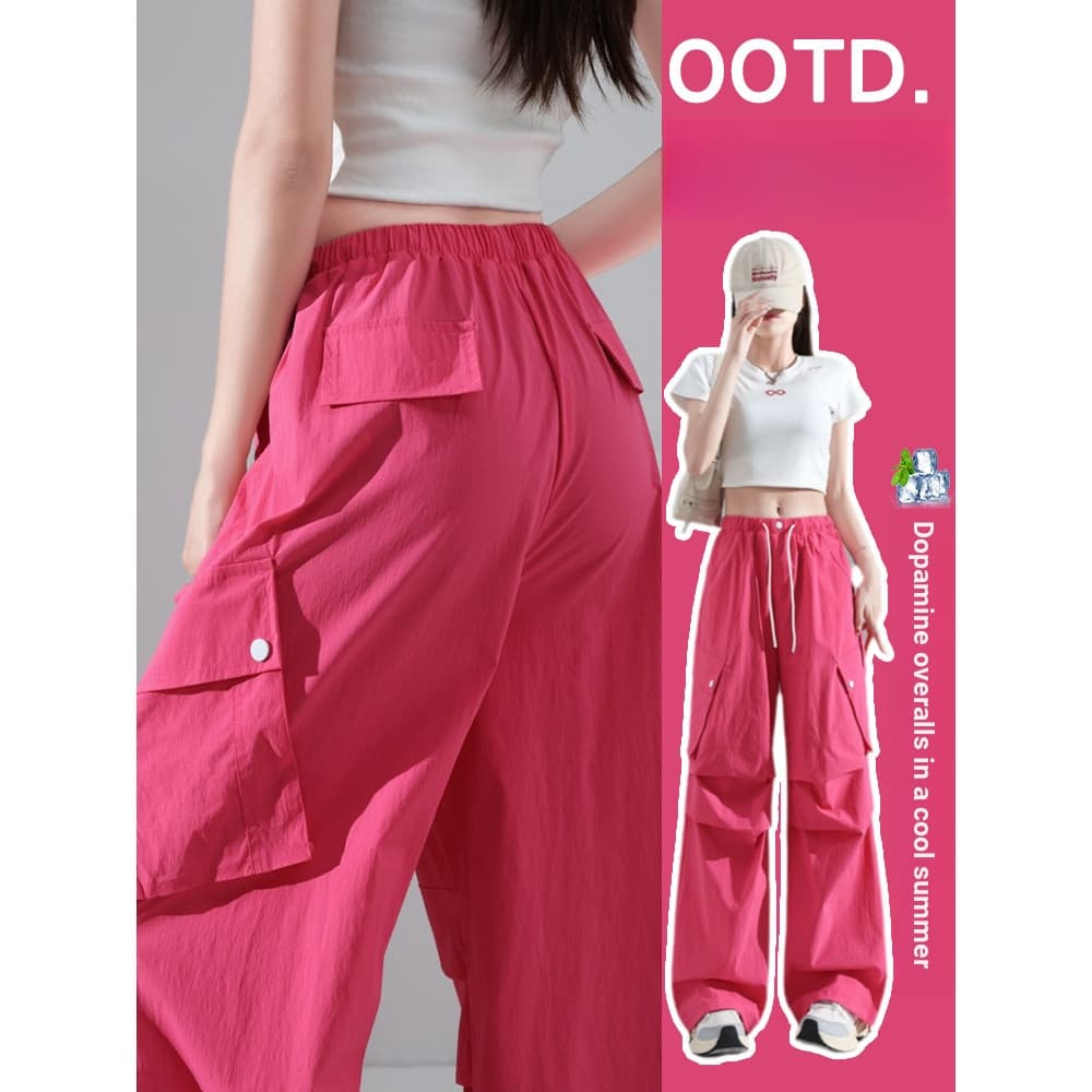 Americano dopamina rosa vermelho macacão feminino verão estilo fino gelo seda calças de secagem rápida pequenas esportes