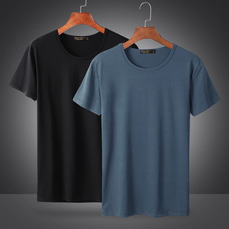 Compre um e ganhe um grátis camiseta Modal de seda gelada masculina verão tamanho grande cor sólida secagem rápida roupa
