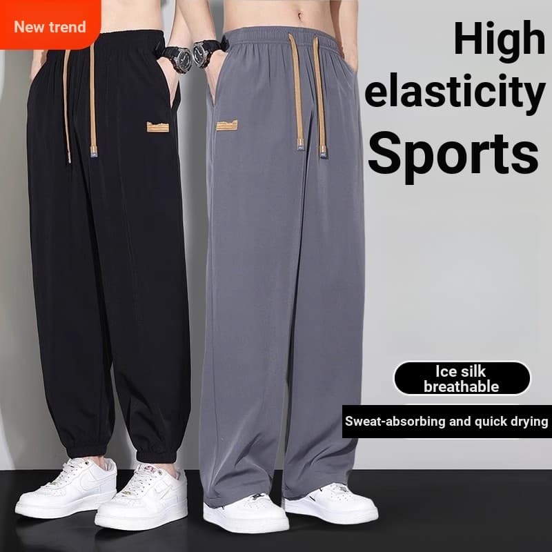 Calças de seda gelo calças casuais masculinas 2026 novo estilo verão estilo fino de secagem rápida solta em linha reta c