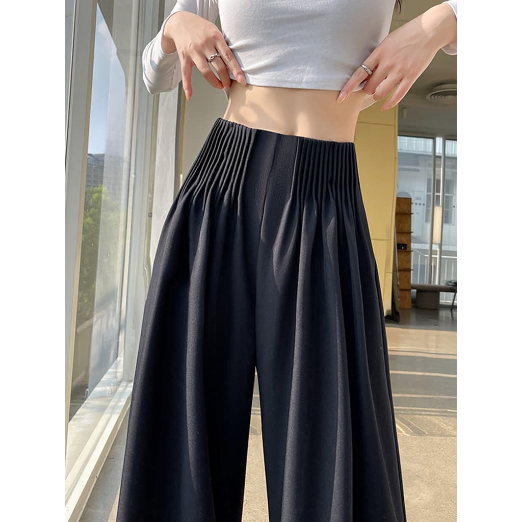 High-End sentimento preto terno calças femininas outono cintura alta mais magro olhar pequeno solto cortina reta Casual