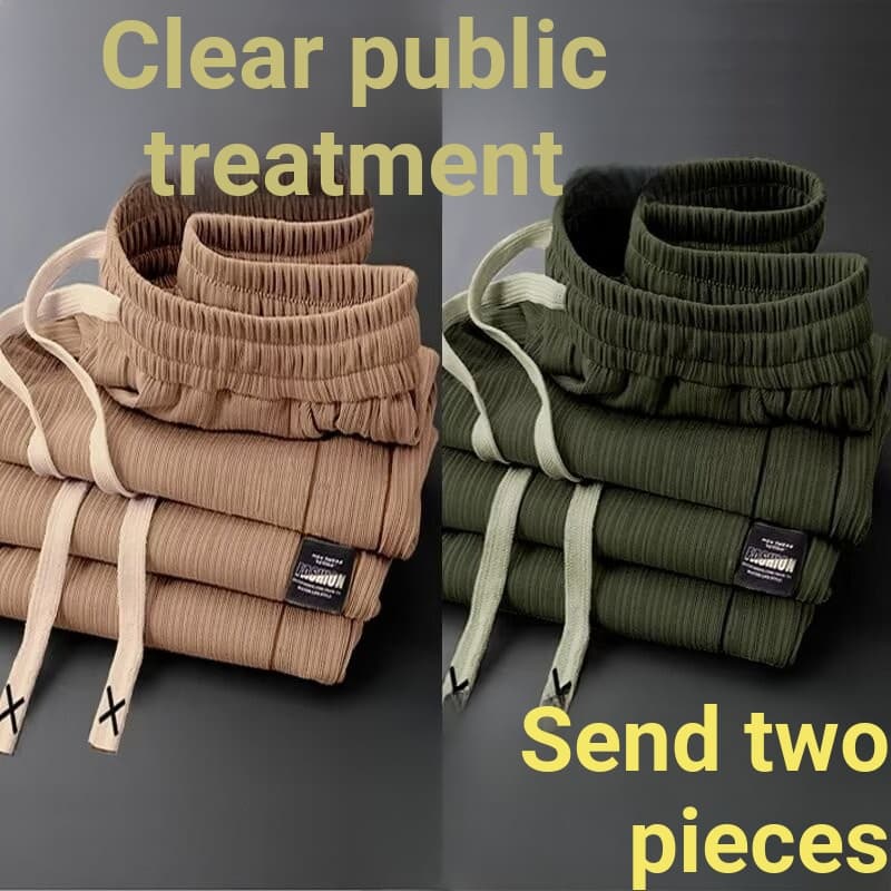 Calças retas de seda gelo masculinas 2026 verão estilo fino High-End sentimento calças de perna larga Design sentimento