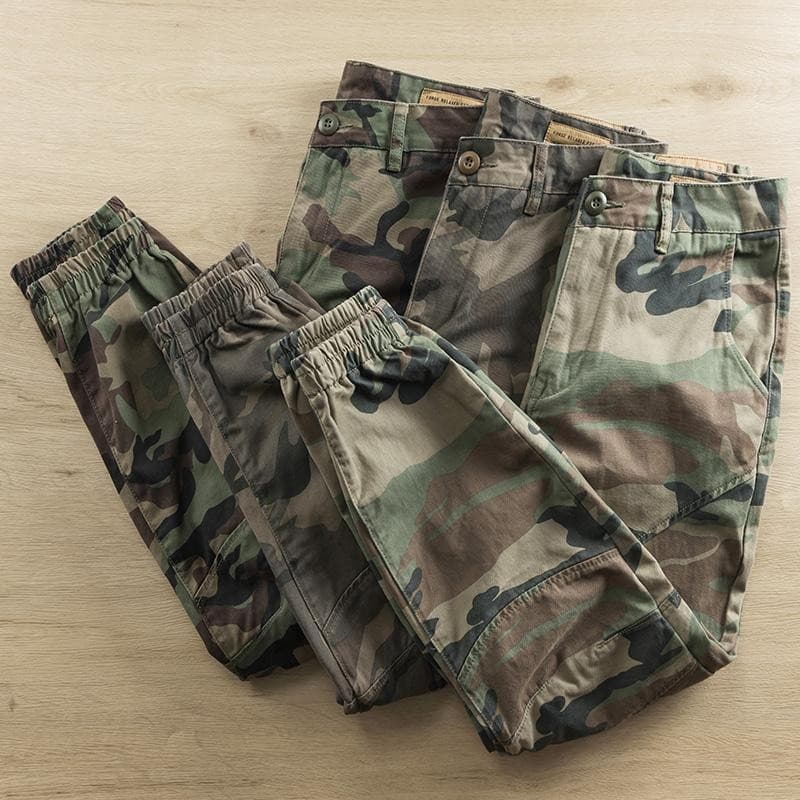 Americano Retro camuflagem casual Leggings masculino remendo tridimensional macacão de algodão puro All-Match casual cal