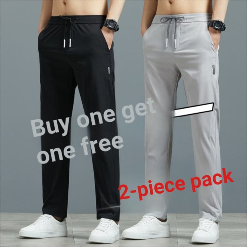 Calças casuais masculinas estilo fino seda gelo verão em linha reta calças masculinas legal solto tamanho grande juventu