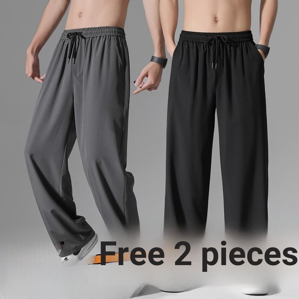 Calça de moletom Casual de seda gelo masculina verão de secagem rápida Drape solto estilo fino calças compridas retas se