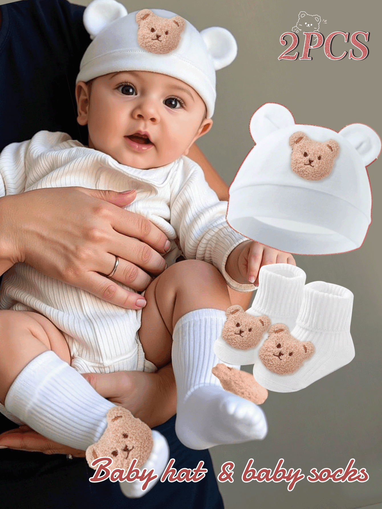 Conjunto De Chapéu E Meias De Urso Para Bebê , 2 Peças , Presente Macio Confortável Recém-Nascidos , Acessórios Infantis