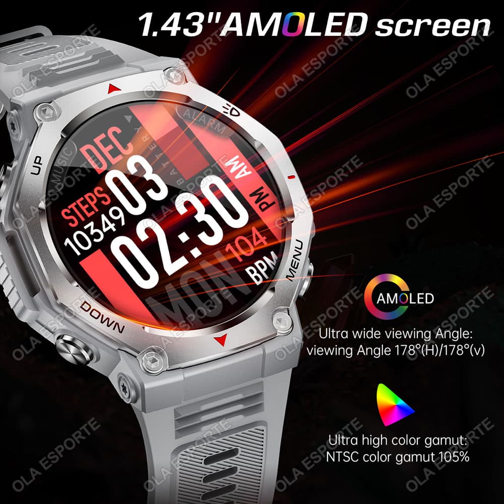 T-Rex 3 Smart Watch Swim Lanterna Impermeável Amoled Sport Para Homens Mulheres