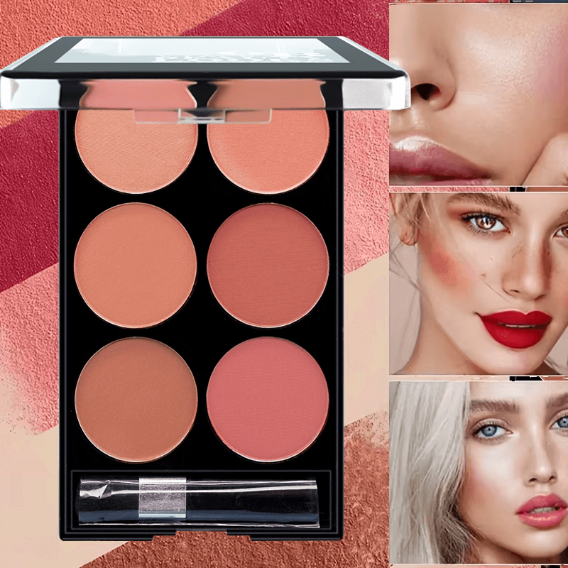 Nova Paleta de Blush Matte de 6 Cores Easy Makeup com Efeito 3D Natural à Prova d'Água