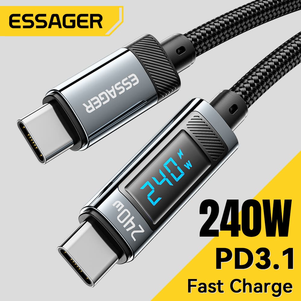Essager Cabo de Dados com Display Digital 240W PD Super Flash Carregamento 6A Para Xiaomi 14Pro Redmi K70 POCO X6 3Pro