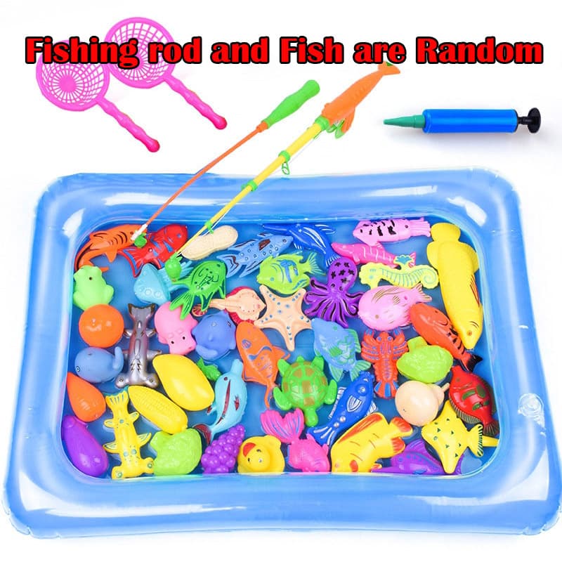 Novo conjunto de 40 peças de brinquedo de pesca magnética com piscina inflável para festas infantis, jogos de pesca para