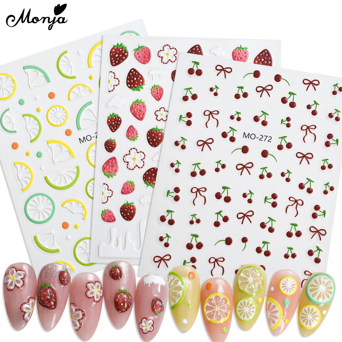 Adesivos 3d De Frutas Monja Para Unhas, Série De Verão Com Morango, Limão E Cereja, Auto-adesivos Para Manicure DIY