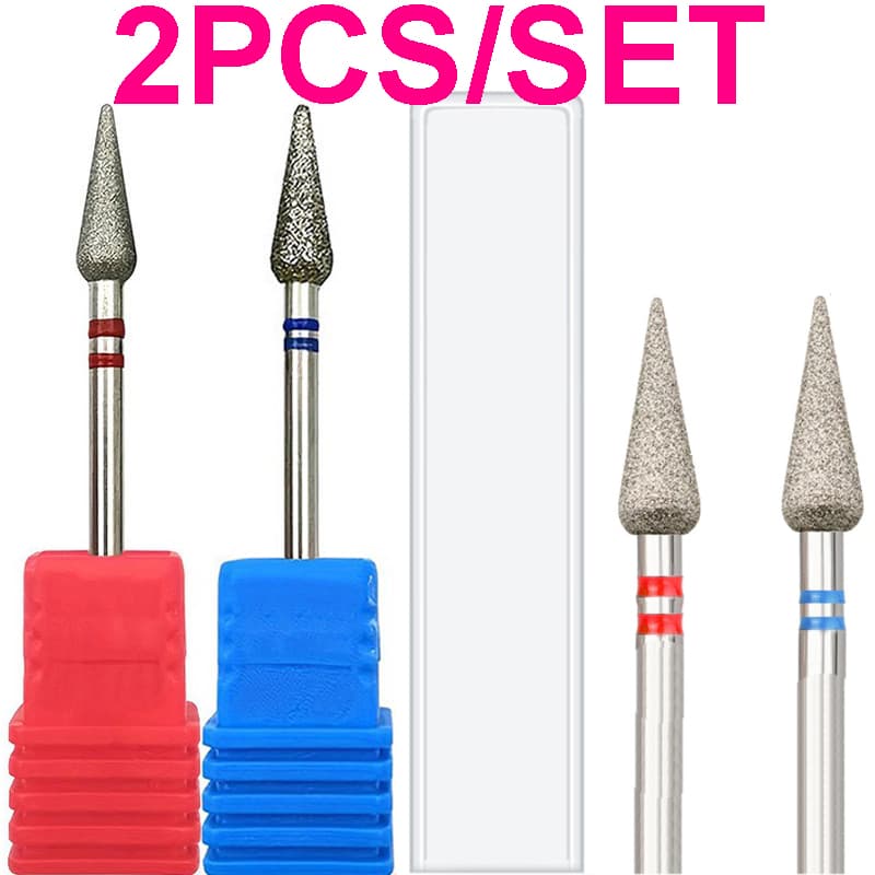 Kit Novo - 2 Peças Broca Diamante para Unhas, Cenoura Vermelha 4,0mm + Azul 4,0mm, Ferramentas de Manicura.
