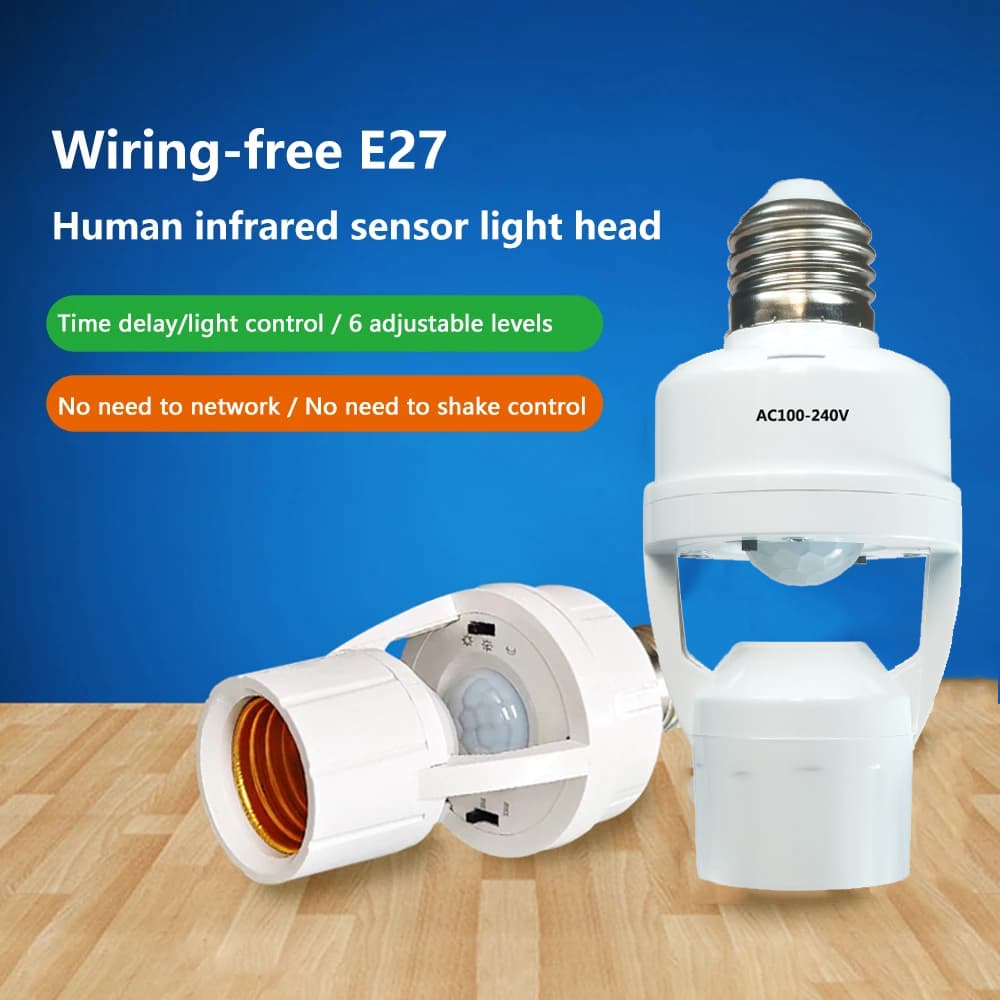 Interruptor de Base para Lâmpada de Sensor de Movimento com Soquete E27 Adaptador Conversor de Sensor de Corpo Humano
