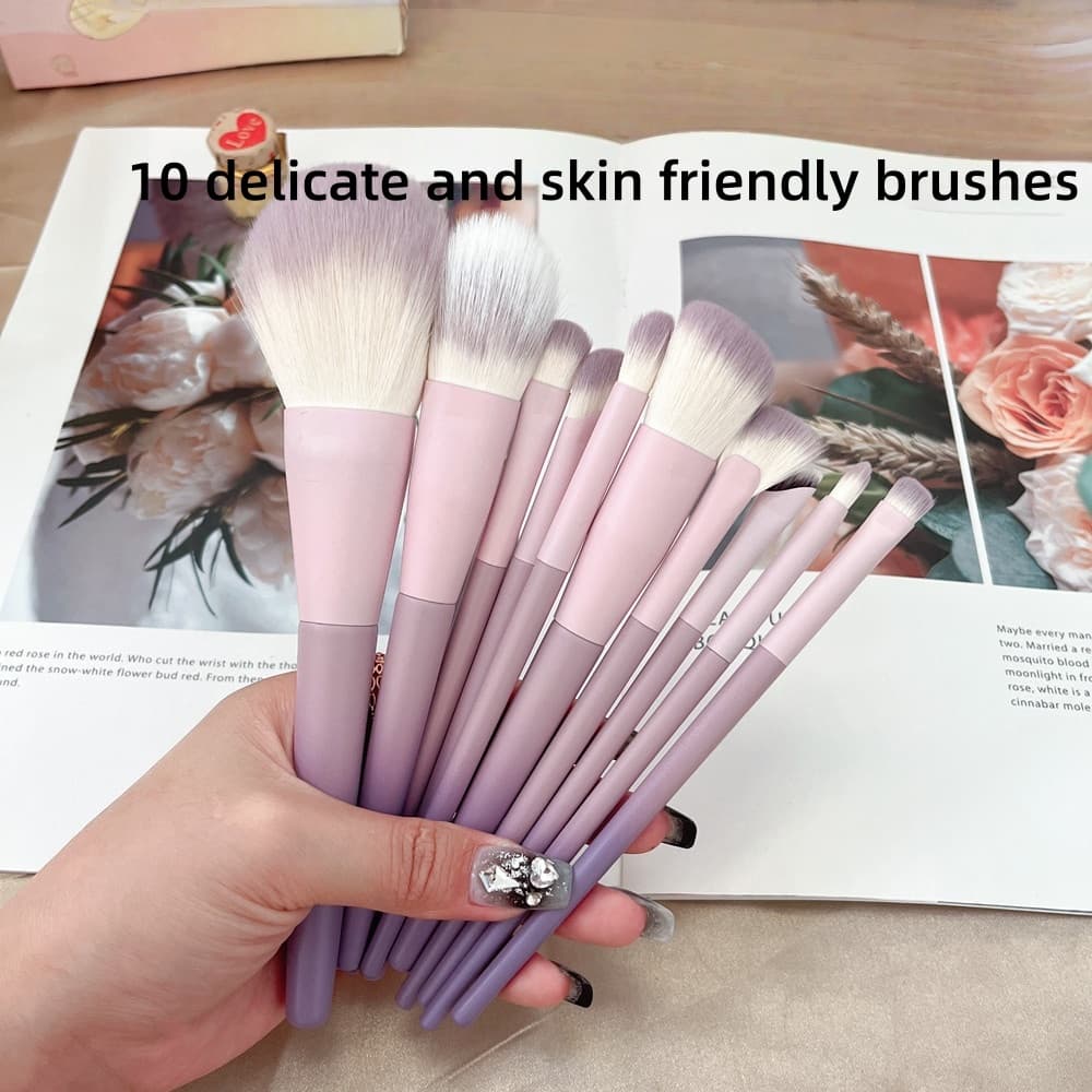 Pincel De Maquiagem Roxo Branco Leitoso ! Macio De 10 Peças Para Iniciantes Estrelado