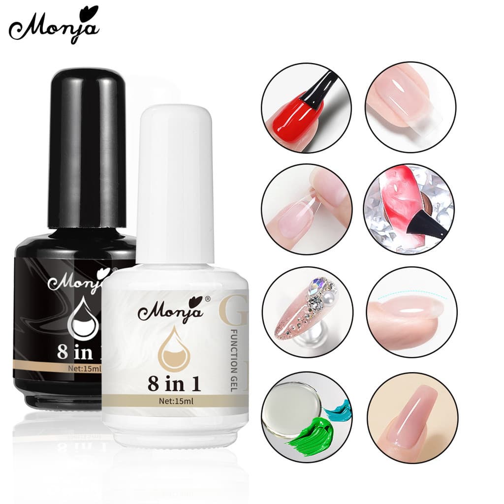 Monja Cola de unha em gel 15ml 8 em 1 Uso Múltiplo Gel para Unhas Falsas Dicas de Extensão de Unhas Acrílicas Reforço