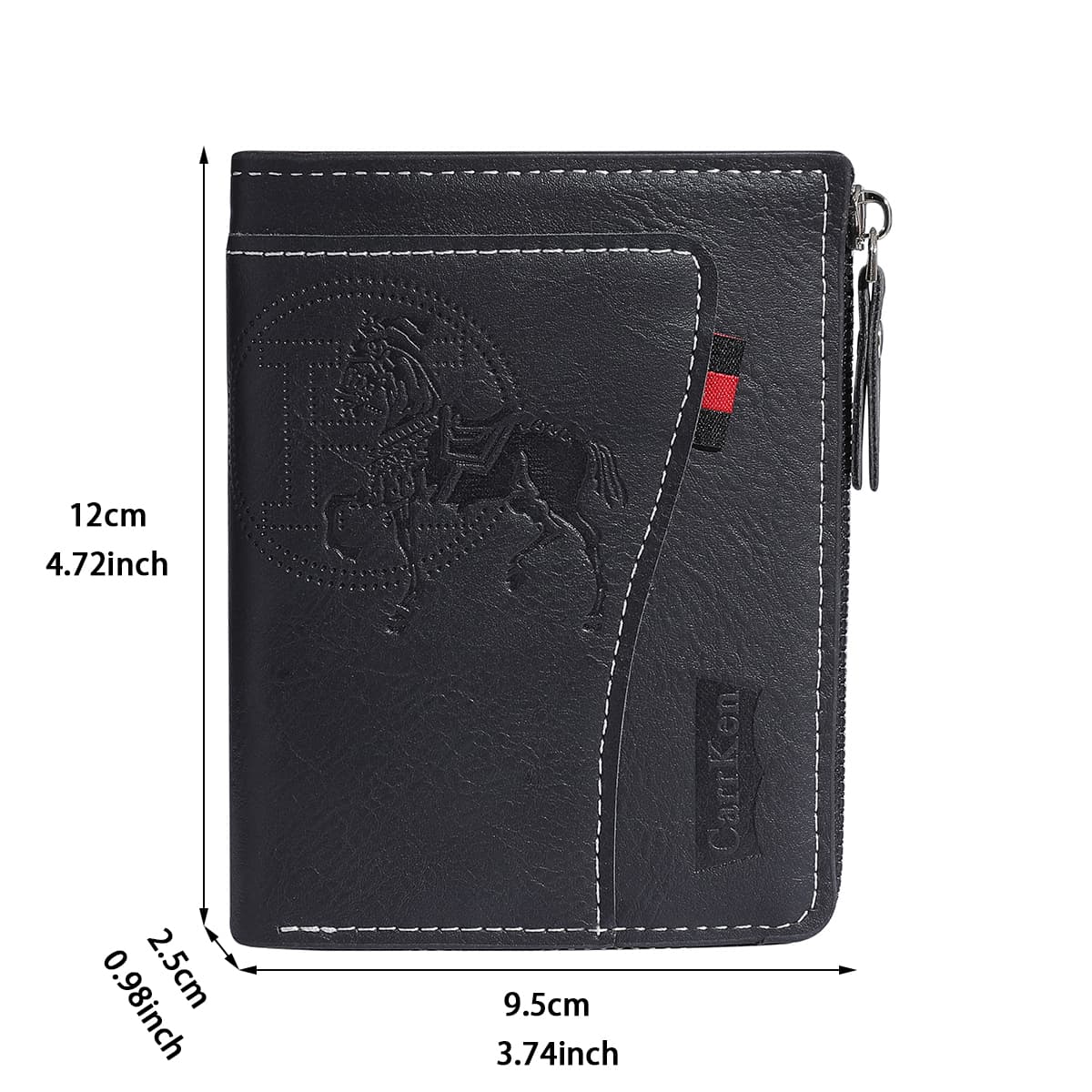 Carteira de Couro Masculina CarrKen Nova Slim com Zíper, Bifold, Multi-Funcional, Porta Cartões em Patchwork para
