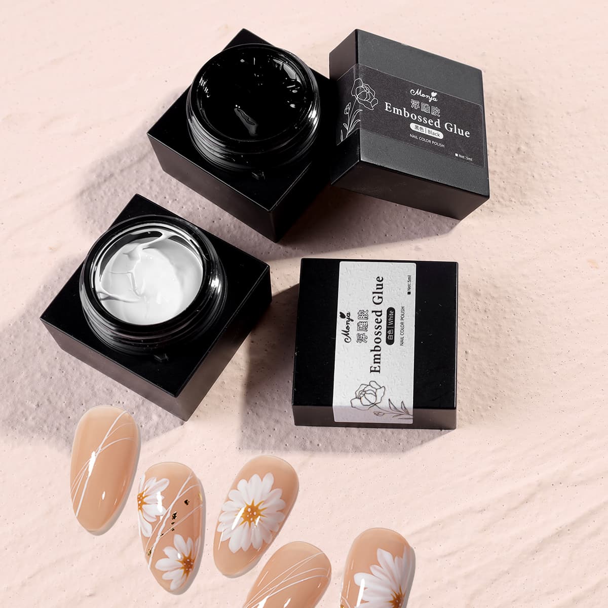 Monja Gel de Unhas 5ml 3D Pintado em Relevo Preto e Branco para Arte em Unhas, Gel para Desenho, Ferramenta de Manicure.