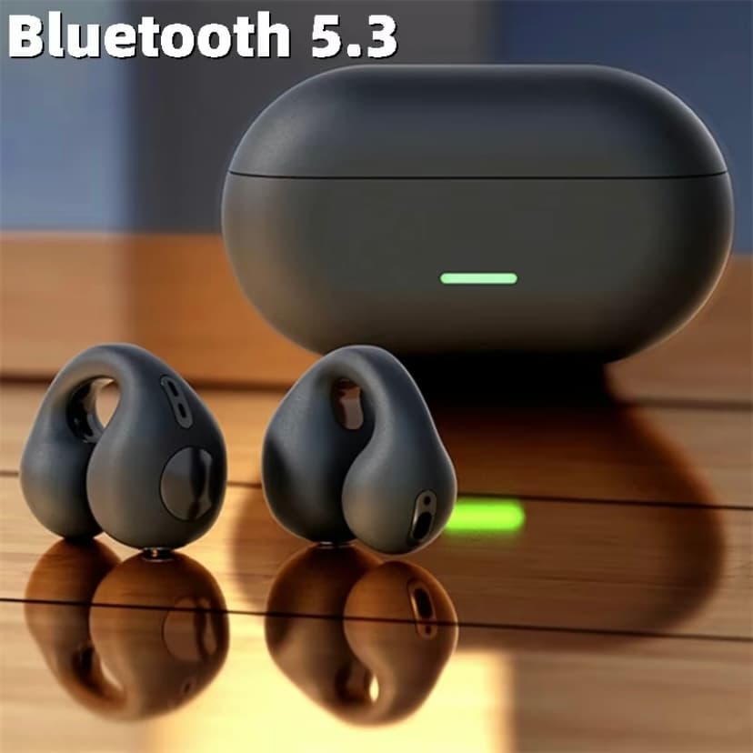 Fones de ouvido Bluetooth T75 com clipe de ouvido, estéreo surround 3D, graves para esportes e jogos, com microfone.
