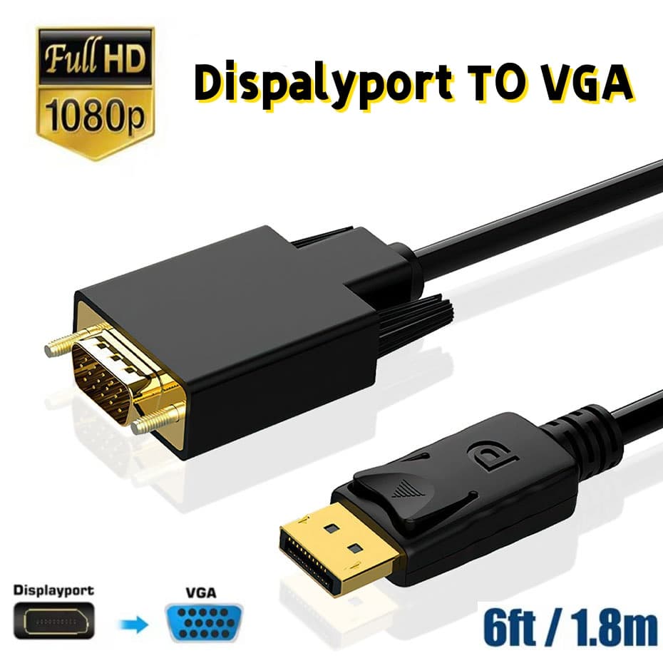 Cabo Adaptador DisplayPort Para VGA Conversor Macho De 1.8 M Projetor De Monitor De Laptop PC